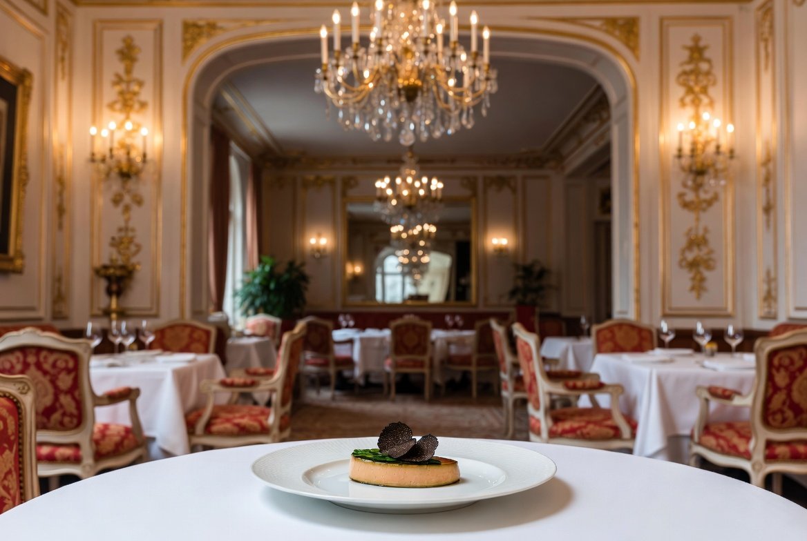 Luxury fine dining restaurant exterior in Paris with Michelin stars