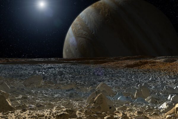 Europa Ocean Life Evidence Discovery showing Jupiter's moon and icy surface