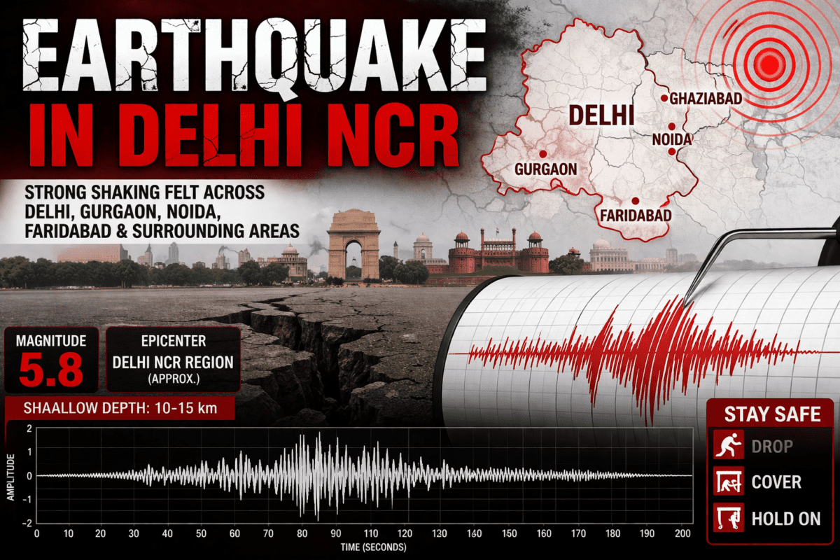 Map of Delhi NCR Earthquake Yesterday epicenter