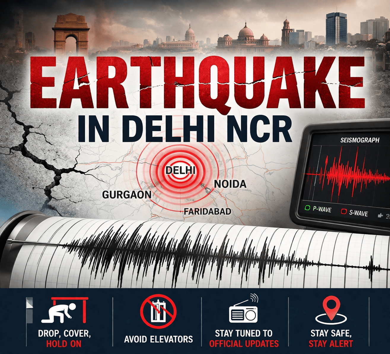 Residents outside high-rises during Delhi NCR Earthquake Yesterday
