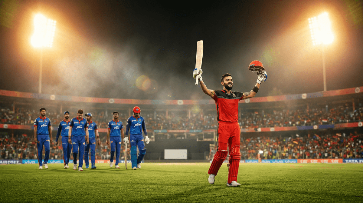 DC vs RCB match report Virat Kohli celebration