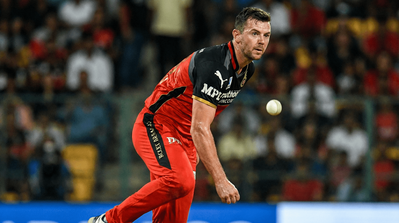 Josh Hazlewood bowling in DC vs RCB match report