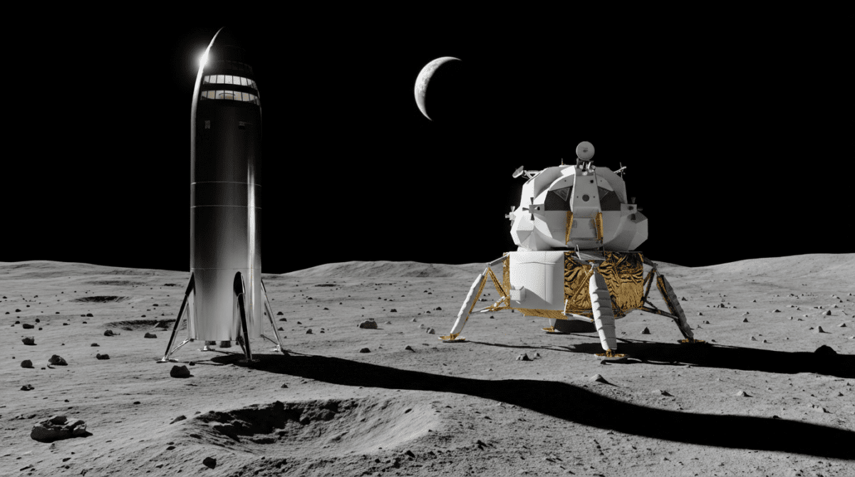 SpaceX Starship HLS private moon landing system on lunar surface