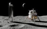 SpaceX Starship HLS private moon landing system on lunar surface