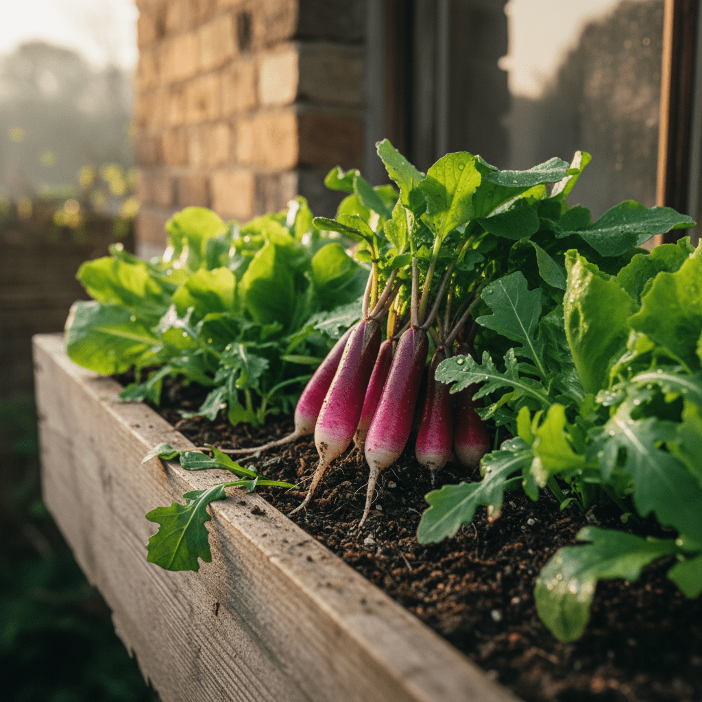 Cut-and-come-again harvest of european vegetables for balcony plants