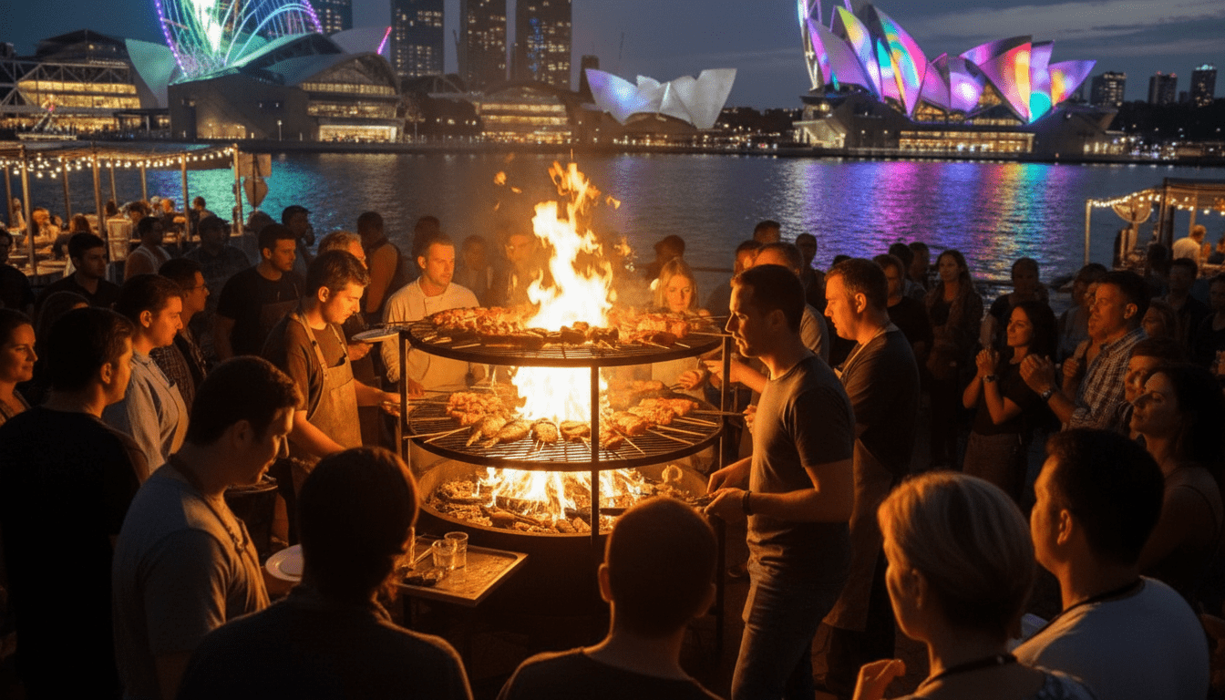 Open flame grilling on an Argentine Parrilla