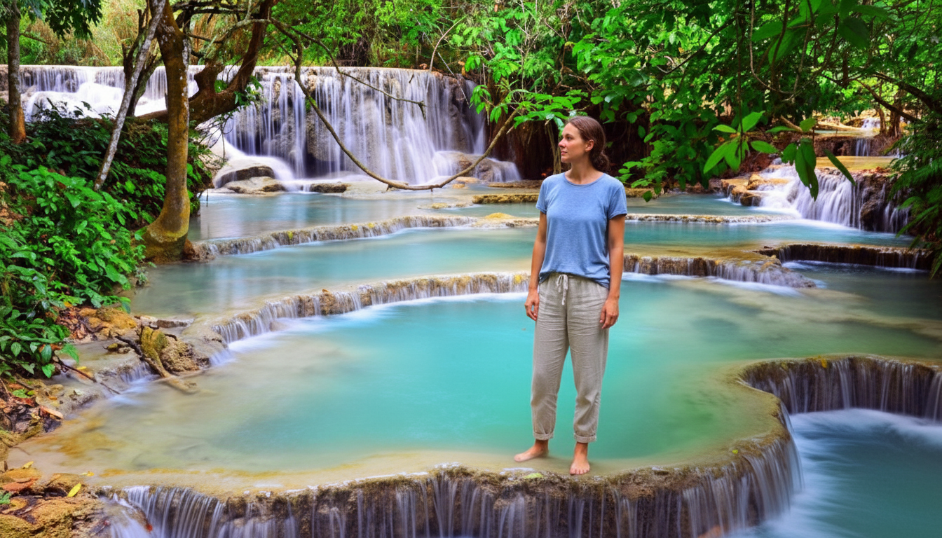 Turquoise water at Kuang Si Falls for your trip to Laos