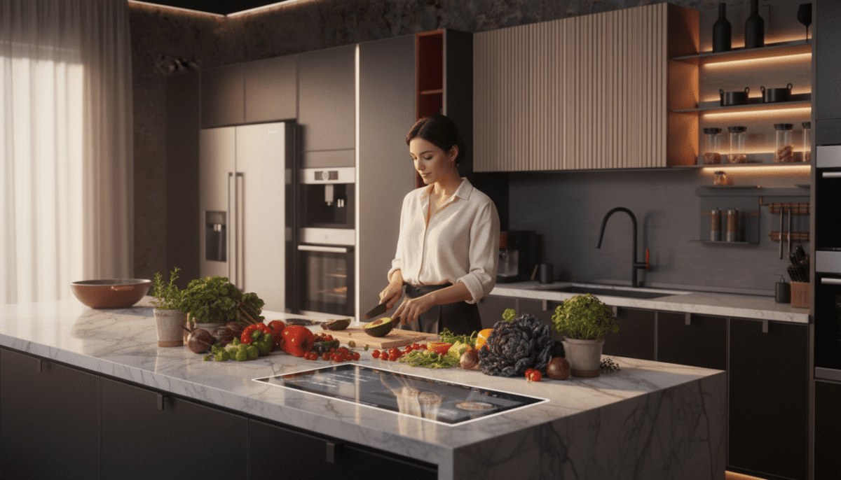 Modern kitchen showcasing AI cooking trend technology