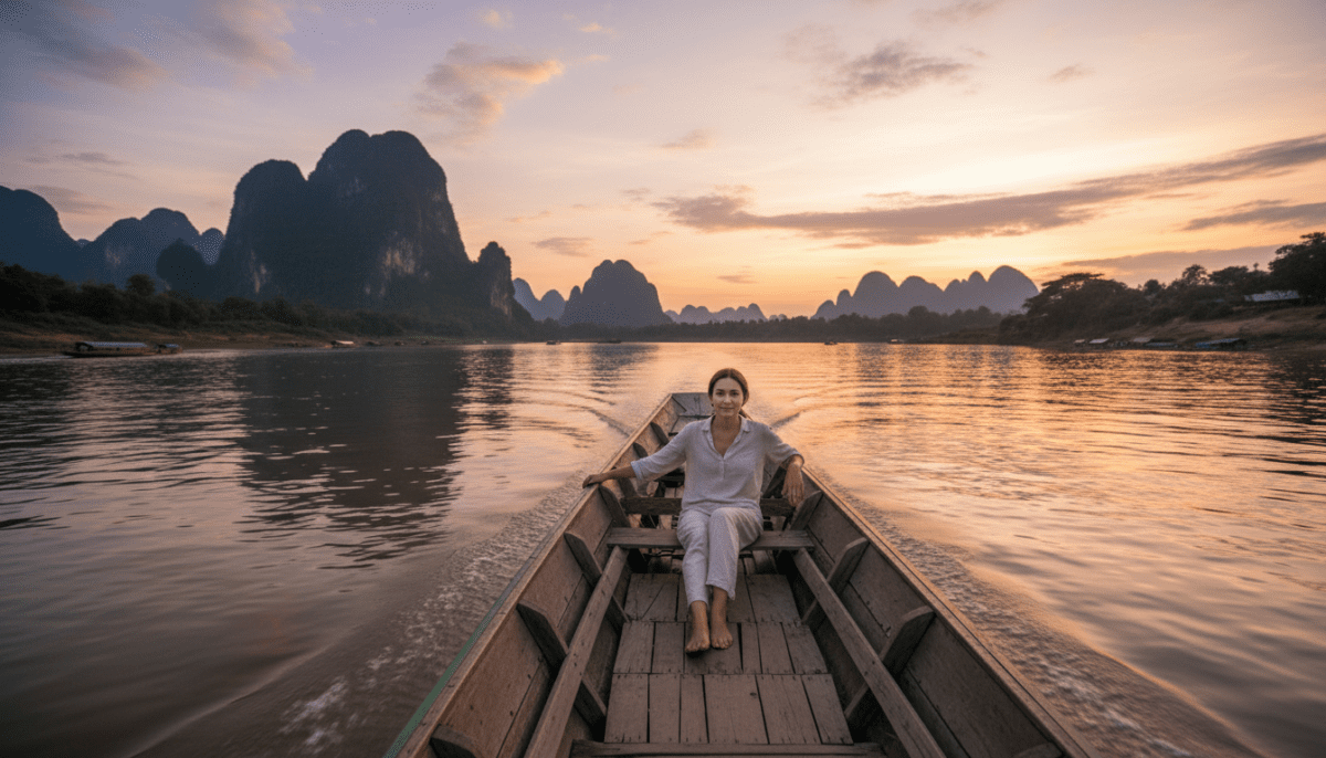 Stunning sunset view over the Mekong during a trip to Laos