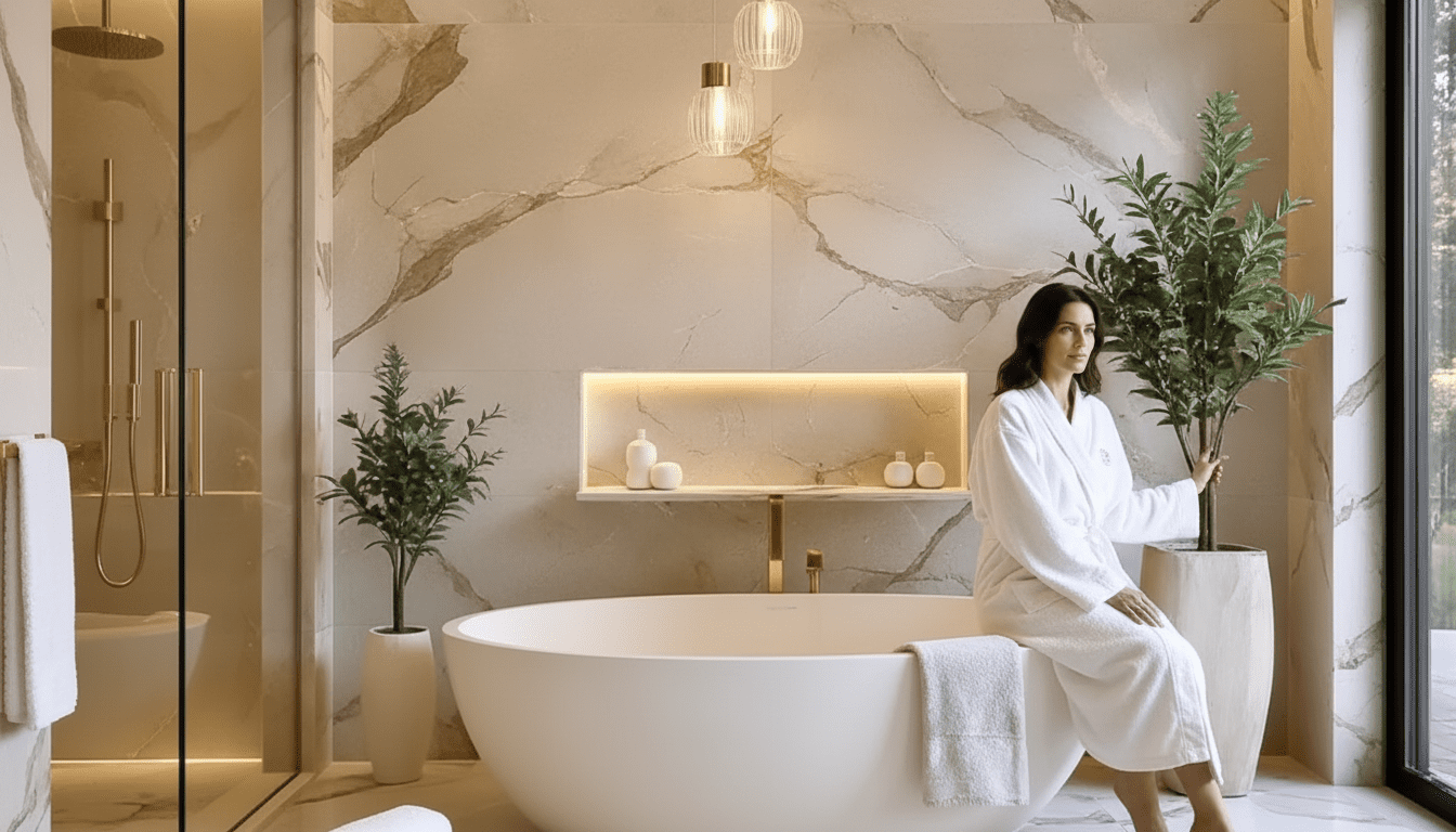 Spa-like bathroom as part of what is wellness-centric spaces trend.