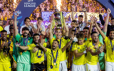 al nassr saudi pro league win trophy celebration