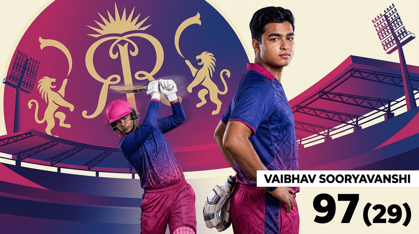 Vaibhav Sooryavanshi celebrating his 97 runs during the sunrisers hyderabad vs rajasthan royals match scorecard