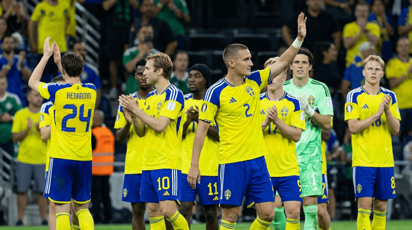 Swedish fans watching sweden beat tunisia 5-1