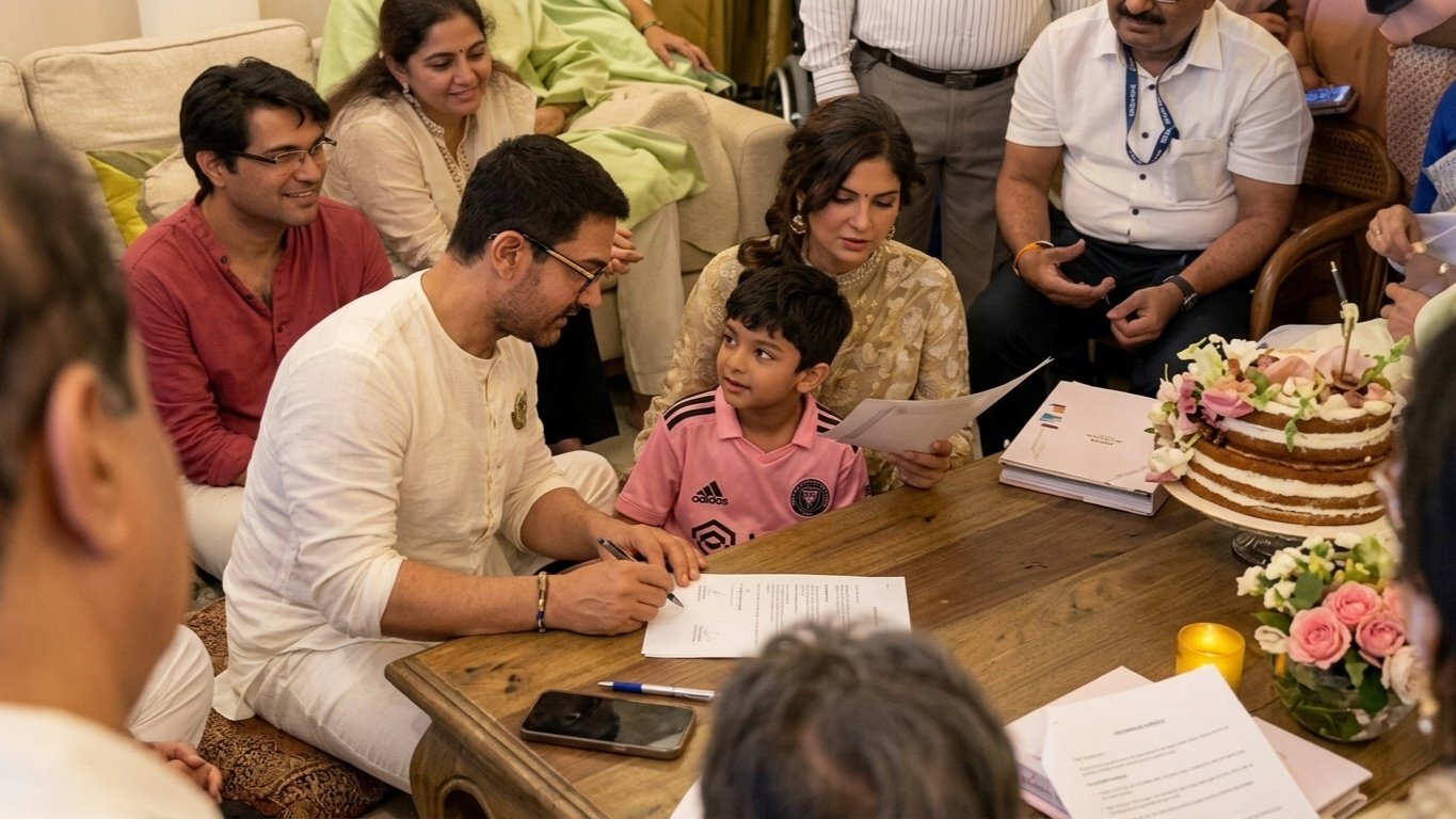 Aamir Khan wears ivory dhoti kurta silver payal at wedding