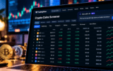 Crypto Coins Screener AI on TradingView showing the prompt panel and cryptocurrency screening results